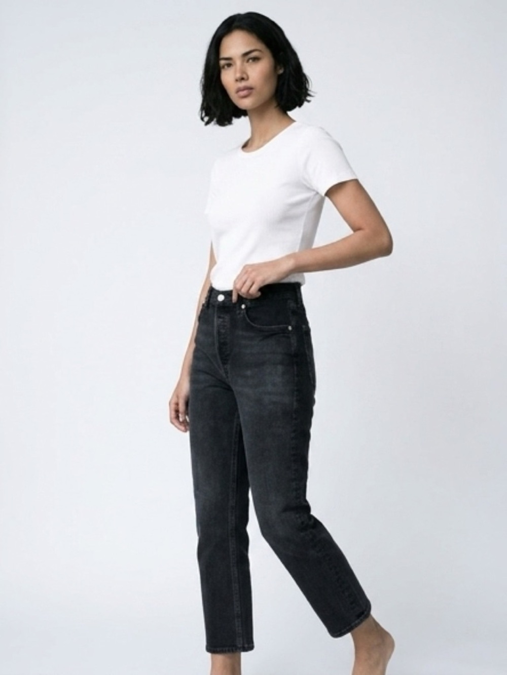 AGOLDE Riley High-Rise Straight Crop Jeans Washed Black Sz31